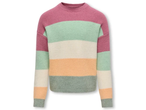 Kids ONLY heather rose/birds egg/birch/caramel cream/hedge green melange stribet pullover striktrøje